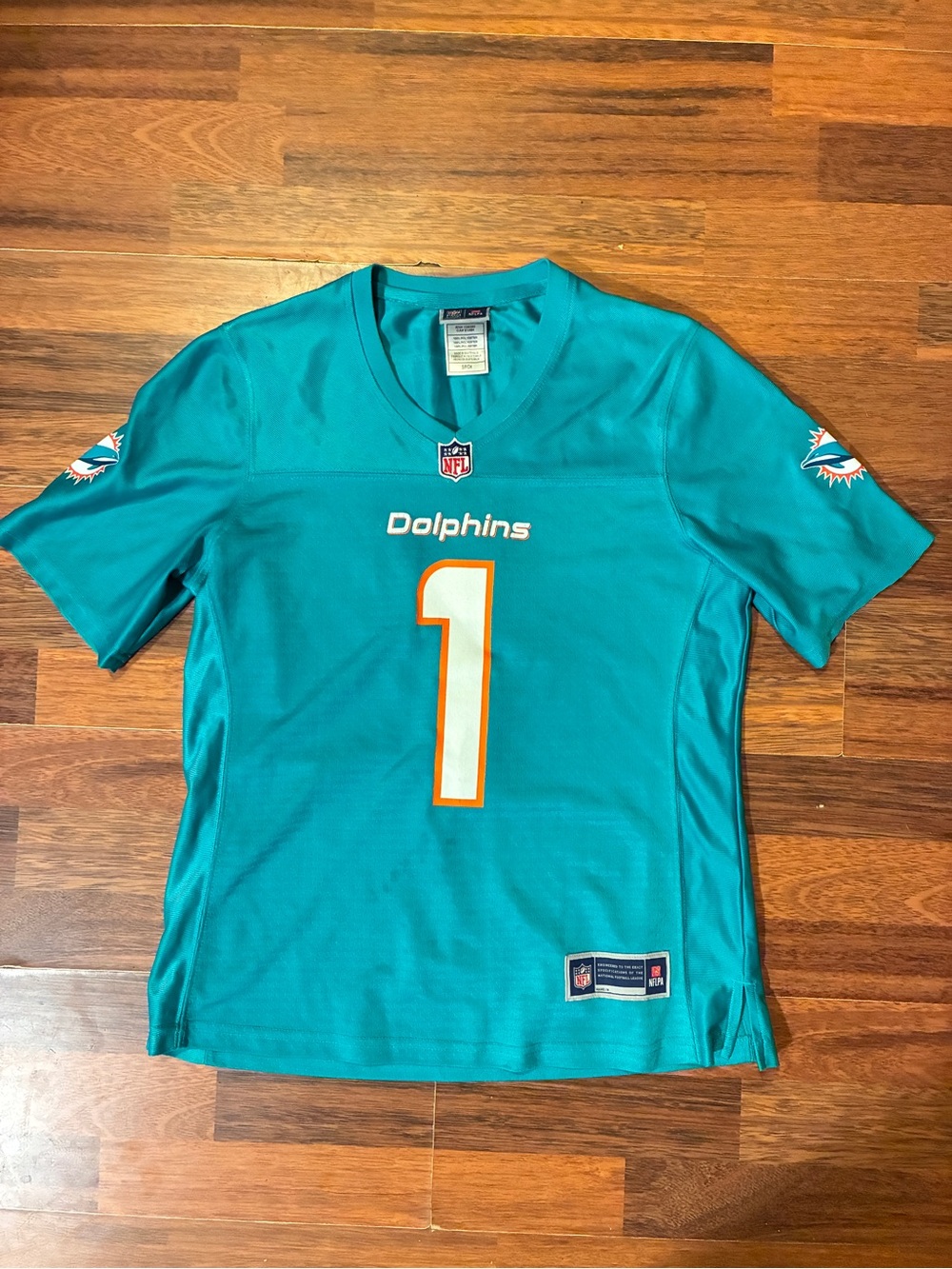 NFL Teal Pro Line Short Sleeve Miami Dolphins #1 Jersey Top